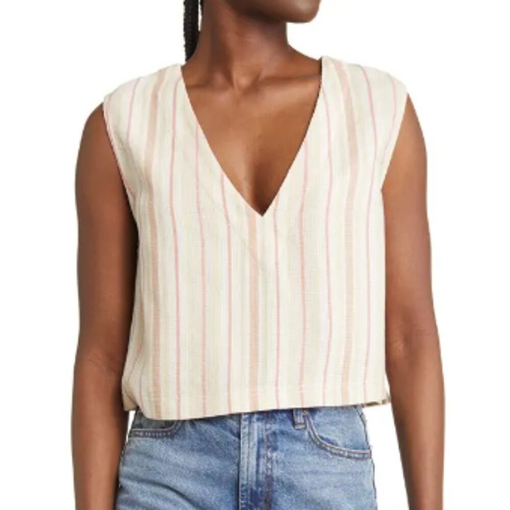 New Treasure & Bond ~ Ivory Jana Stripe Reversible Crop Tank Top Large Fallcore